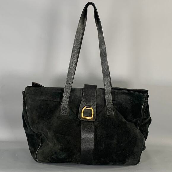 Gucci Handbags - GUCCI Black Suede Leather Tote Bags